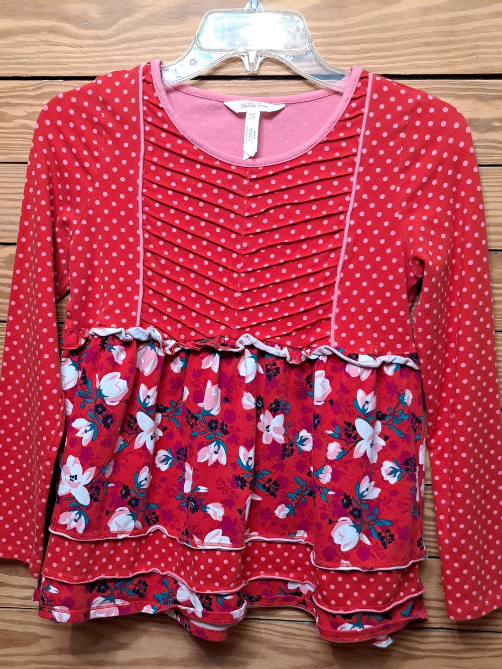 Matilda Jane Girls' Red Floral & Polka Dot Ruffle Top